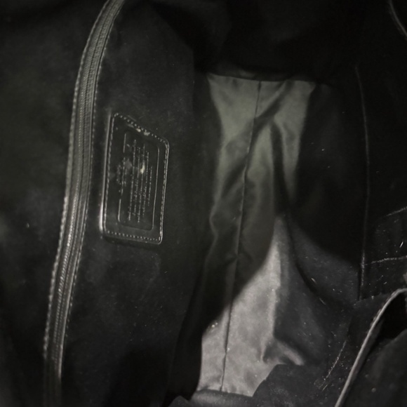 Coach 12 x 12.5 x 5.5 Black Charcoal Wool Leather Zip Top Satchel Purse unisex - Picture 15 of 16